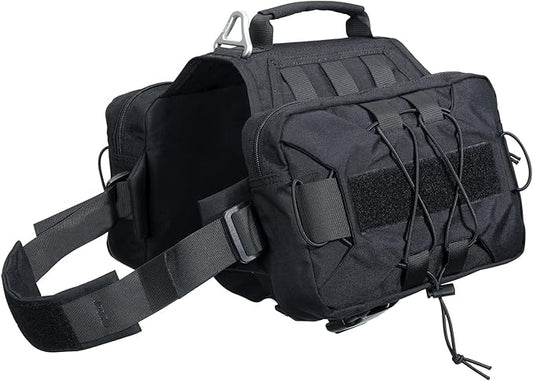 EXCELLENT ELITE SPANKER Dog Pack Hound Dog Saddle Bag Backpack for Travel Camping Hiking Medium & Large Dog with 2 Capacious Side Pockets(Black-L)