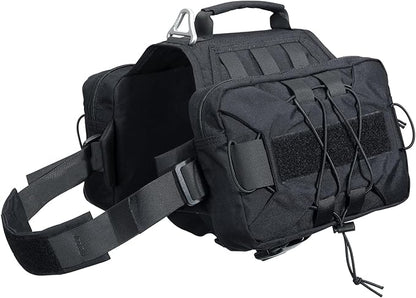 EXCELLENT ELITE SPANKER Dog Pack Dog Saddle Bag Backpack for Camping Hiking Medium & Large Dog with 2 Capacious Side Pockets (M, Black)