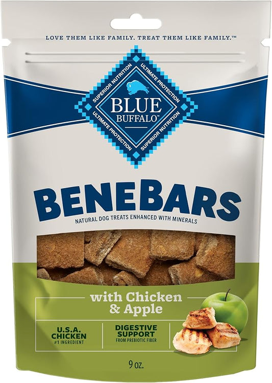Blue Buffalo BeneBars Digestive Support Dog Treats with Prebiotic Fiber, Made with Natural Ingredients, USA Chicken & Apple, 9-oz Bag