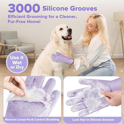 6PCS Pet Grooming Kit for Dogs,Cats and Horses | Dog Washing Gloves | Dog Bath Brush | Dog Bath Gloves | Dog Shampoo Brush | Pet Grooming Gloves | Dog Bath Supplies (Purple)