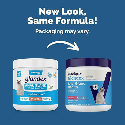 Vetnique Glandex Feline Anal Gland or Daily Probiotic Fiber Supplement Powder for Cats with Digestive Enzyme, Probiotics and Pumpkin, Vet Recommended for Healthy Bowels (4oz, Anal Gland Powder - Tuna)