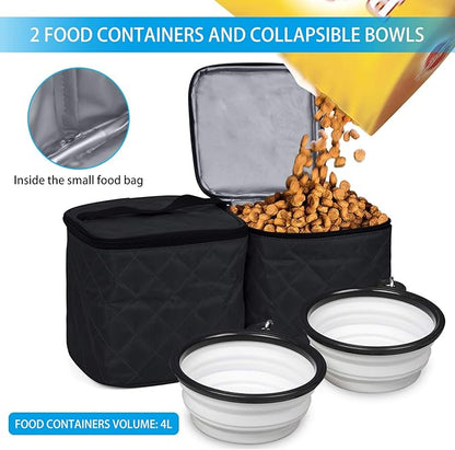 BAGLHER Dog Travel Bag, Airline Approved Pet Supplies Backpack, Dog Travel Backpack with 2 Silicone Collapsible Bowls and 2 Food Baskets, Black