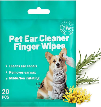 Portable Dog Ear Cleaner Wipes Grooming Kit Care for Dogs & Cats Pet Ear Relief Gently Remove Ear Wax Debris and Smelly 20 Pcs Unscented