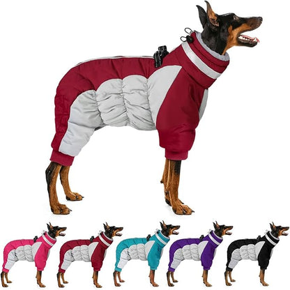 MIGOHI Full Body Dog Coat - Warm Reflective Winter Coat with Harness, Turtleneck Fleece Jacket for Small to Large Dogs - Four-Legged Snowsuit with Zipper