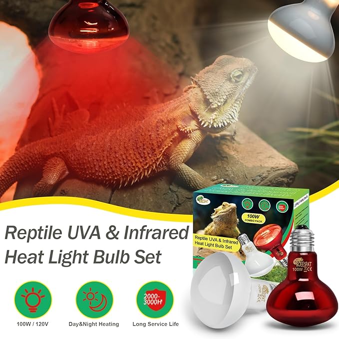 100W Daylight Basking Light Bulb & Infrared Heat Lamp Bulb for Amphibians Reptiles Bearded Dragon, Turtle, Lizard, Snakes, Geckos, ...