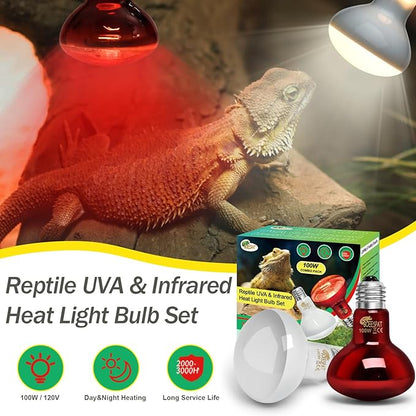 100W Daylight Basking Light Bulb & Infrared Heat Lamp Bulb for Amphibians Reptiles Bearded Dragon, Turtle, Lizard, Snakes, Geckos, ...