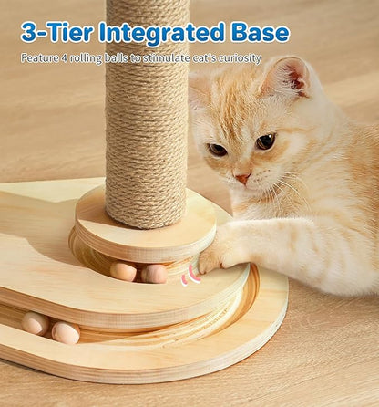 Made4Pets Cat Scratching Post, Cat Self Groomer for Indoor Cats, Cloud Soft Perch for Rest, 17.5" Tall Natural Sisal Scratcher Cat Grooming Interactive Ball Track Toys for Small Cats Kittens