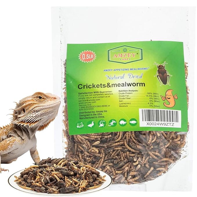 Amzey Appetizing Mealworms with Natural Dried Crickets (8oz) All Natural 100% Non-GMO, Food for Breaded Dragons, Chicken, Fish, Ducks, Wild Birds, Turtles, Hedgehogs