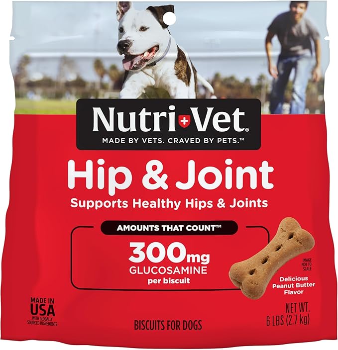 Nutri-Vet Hip & Joint Biscuits for Dogs, Dog Hip & Joint Supplement, Functional Treat, Large Sized Biscuit, 300mg of Glucosamine, 6 lb Bag