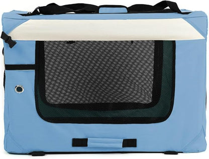 Large Cat Carrier Collapsible Travel Dog Crate Portable Soft-Sided Pet Kennel with Super Soft Warm Plush Pillow for Indoor and Outdoor 20x14x14in,Sky Blue