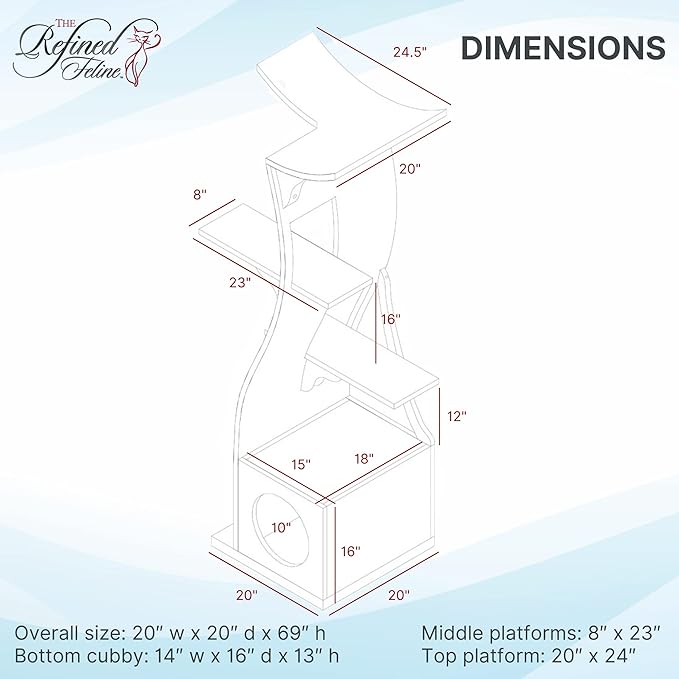 THE REFINED FELINE 69 Inch Tall Black Espresso Lotus Cat Tower, Multi-Level Modern Cat Tree for Indoor Cats with Scratching Post, Climbing Cat Condo with Cushioned Cubby