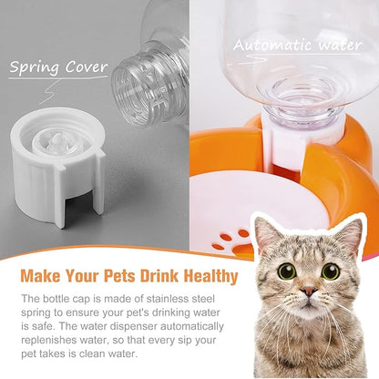 Dog Bowls, Cat Food and Water Bowl Set with Water Dispenser and Stainless Steel Bowl for Cats and Small Dogs - Orange
