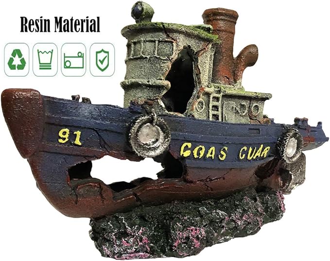 SLOCME Aquarium Large Shipwreck Decorations - Fish Tank Lifelike Ship Decor，Resin Material Large Pirate Ship Decor