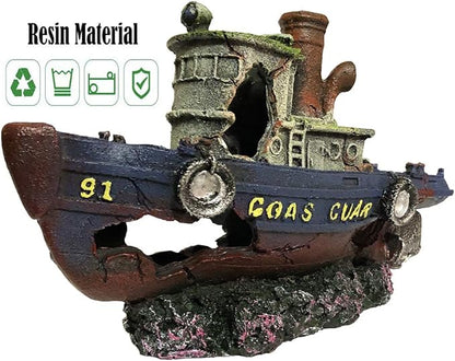 SLOCME Aquarium Large Shipwreck Decorations - Fish Tank Lifelike Ship Decor，Resin Material Large Pirate Ship Decor