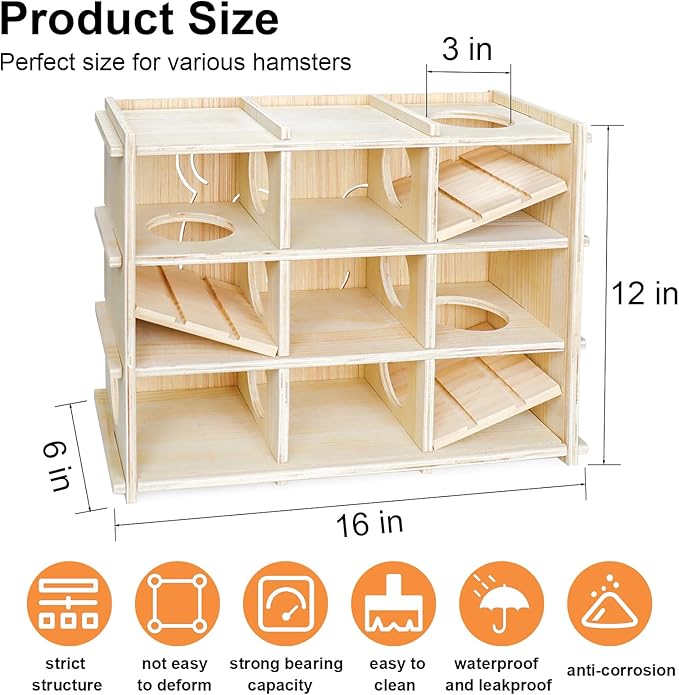Hamster Toy Adventure Box,Multi Chamber Viewable Hamster House with Tunnel Meets The Nature of All Kinds and Sizes of Hamsters Rats Small pet Rodents