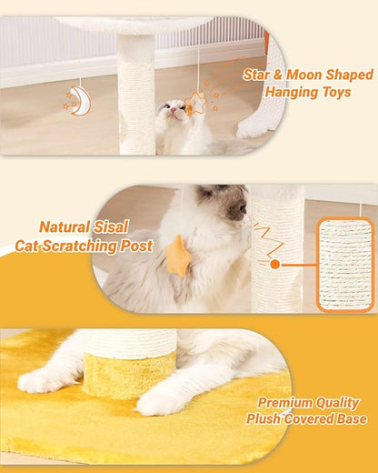 Happi N Pets 28" Large Cloud Cat Scratching Post with Bed(Ø15.3in), Cat Tree Tower for Indoor Cats, Tall Scratch Post with Natural Sisal Ropes & Soft Plush Perch, Removable Cover & Enhanced Base