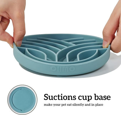OHMO Slow Feeder Dog& Cat Bowl, Silicone Puppy Cat Food Bowl with Anti-Slip Suction Cup Slow Down Small Dogs Eating, Anti Choking (S-Tree of Life,Light Blue)