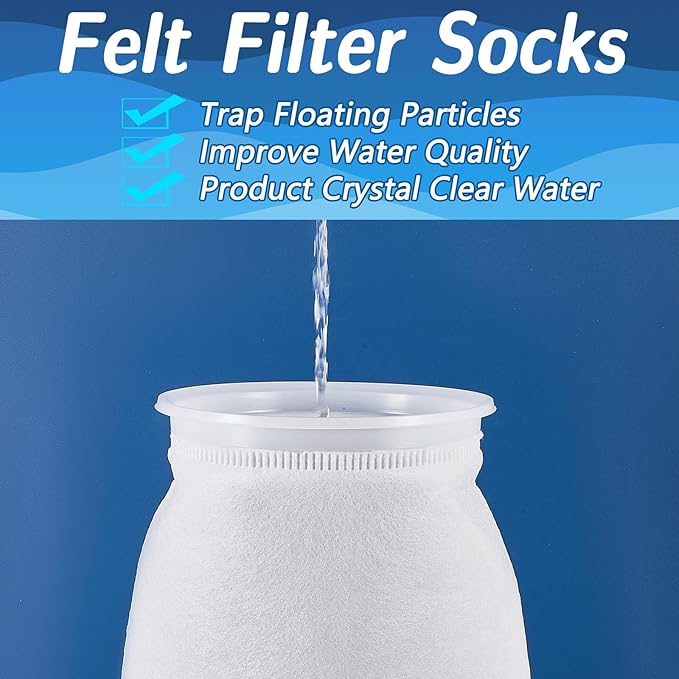 Jecery 16 Pack Ring Filter Socks 200 μm Aquarium Filter Bags Aquarium Socks for Tank Sump Saltwater Freshwater(12 × 7 inches)