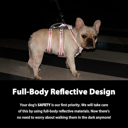 Escape Proof Dog Harness, No Pull Reflective Harness with Lift Handle, Adjustable Pet Vest with Front and Back Leash Clips for Small Medium Large Dogs Walking Hiking Training (Pink,L)