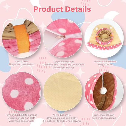 BWOGUE Bunny Tunnel Bed, 2-in-1 Collapsible Tunnel Tubes Toys with Removable Mat Hideout for Cats Kittens Rabbits Guinea Pigs Kitty