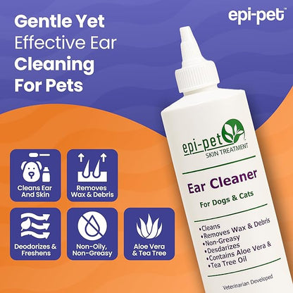 Dog & Cat Ear Cleaner Solution with Aloe Vera & Tea Tree Oil – Removes Itchy Ear Wax, Debris, Odor – Ears Wash, Drops & Flush for Pets, Dog Ears Cleaning, Cat Cleaner (16 oz- Pack of 2)