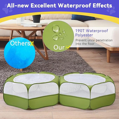 Pawaboo Extra Large 2-in-1 Small Animals Playpen, 2 Detachable Pet Cage Tent with Zipper Splicing, Portable Outdoor Yard Fence with 3 Metal Rod for Chick/Kitten/Puppy/Guinea Pig/Rabbits/Chinchillas