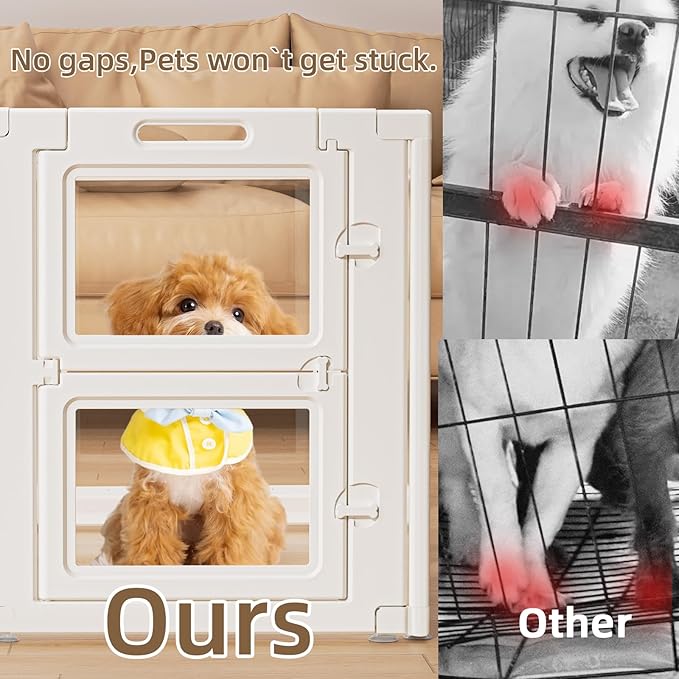 Clear Acrylic Dog Playpen Indoor,Transparent Dog Pen,Easy to Assemble and Clear pet Pen for Puppy Dog, Rabbit and cat,Sturdy and Easy to Clean Plastic pet Fence (White, 23.6" H, 12PCS)