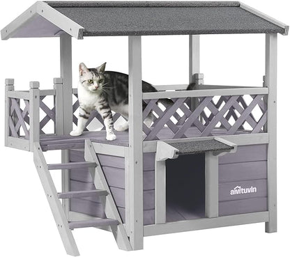 Aivituvin Cat House Outdoor Indoor Feral Kitty Shelter with Escape Door for Cats, Weatherproof Roof