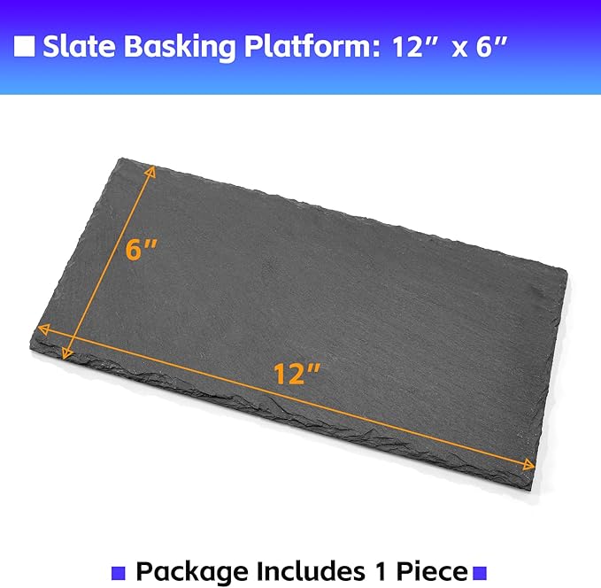 Natural Slate Basking Platform for Reptiles Bearded Dragon Tortoise Turtle Habitat Accessory Heat Retention, Anti-Slip Design, Feeding Tray Functionality, and Superior Water Absorption (12'' x 6'')