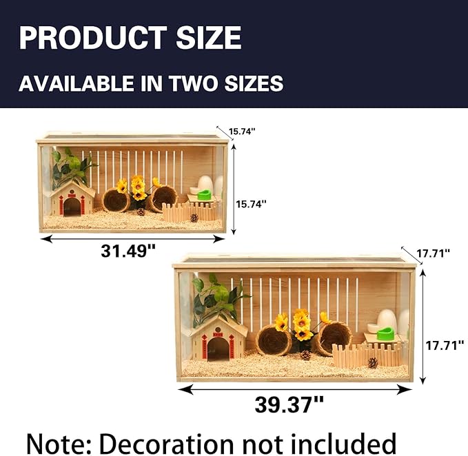 Hamster Cage and Habitats Chewproof Wooden Small Animal Cage for Rutin Chicken Guinea Pig Chinchilla Gerbil Reptile Solid Built L