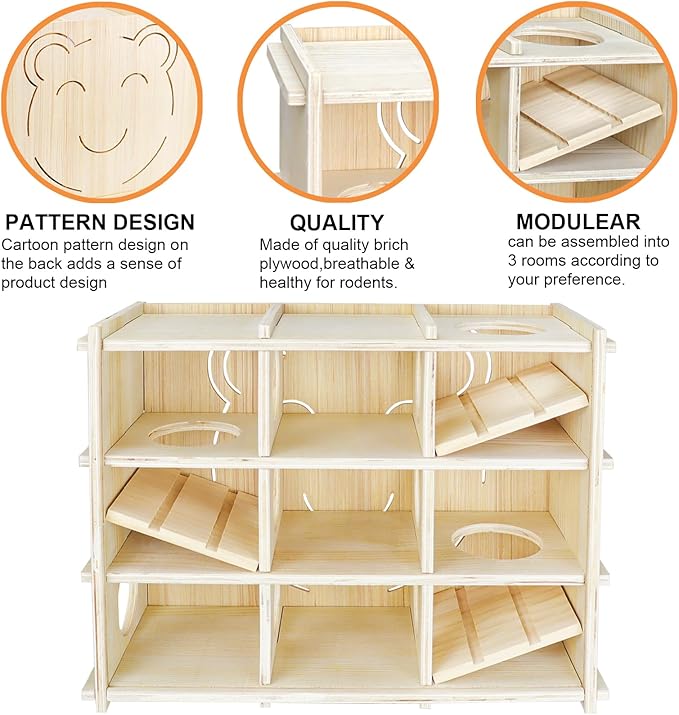 Hamster Toy Adventure Box,Multi Chamber Viewable Hamster House with Tunnel Meets The Nature of All Kinds and Sizes of Hamsters Rats Small pet Rodents