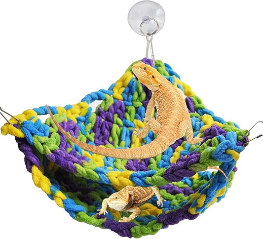 kathson Soft Bearded Dragon Hammock Double-Layered Reptiles Hammock Swing Hanging Bed with 6 Pcs Suction Cups & Hooks Tank Accessories Hammocks for Small Lizard Leopard Gecko Chameleon(Triangular)