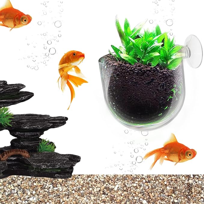 Uenhoy 5 Pcs Plastic Aquatic Plant Pots, Aquarium Plant Pots with Suction Cups, Acrylic Aquarium Planter, Red Shrimp Live Plant Fish Tank Holder