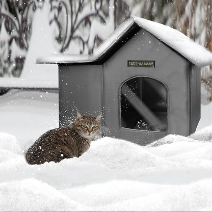 Rest-Eazzzy Outdoor Cat House, Feral Cat House Insulated with Mat and Clip, Weatherproof and Insulated, Cat Beds for Cats Kittens Puppies, Never Blow Away (Grey, M 13" X 17" X 20")