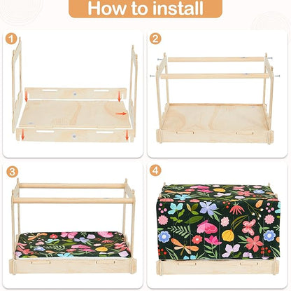 Guinea Pig Hideout, Wooden Guinea Pig Bed with Waterproof Mat, Durable Rabbit Bed with Door Curtain for Guinea Pig, Rabbit, Ferret, Squirrel, Bunny