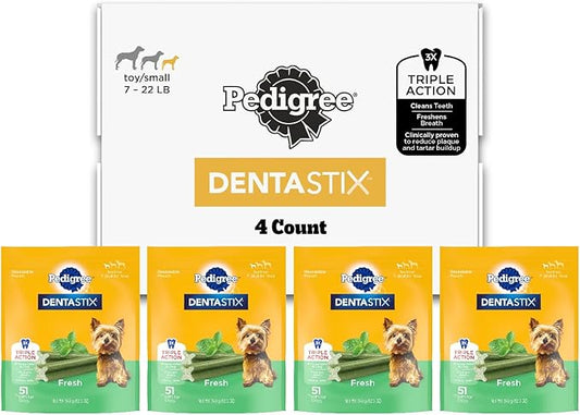 Pedigree Dentastix Small and Toy Breed Dog Treats, Fresh Flavor, (4) 51ct Bags (204 Treats Total)