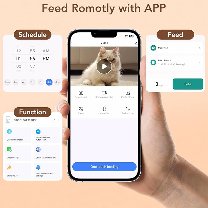 Automatic Dog & Cat Feeder,APP Controlled with Freshness Preservation, 4L Timed Cat Feeder with Timer Programmable, HD Camera for Voice and Video Recording (Black