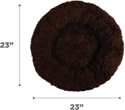 Best Friends by Sheri Original Calming Donut Dog and Cat Bed, Shag Faux Fur, Dark Brown, (23in x 23in) - Anxiety Relief for Pets Up to 25 lbs
