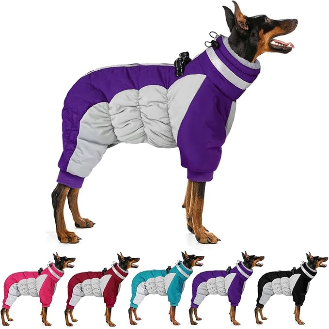 MIGOHI Full Body Dog Coat - Warm Reflective Winter Coat with Harness, Turtleneck Fleece Jacket for Small to Large Dogs - Four-Legged Snowsuit with Zipper
