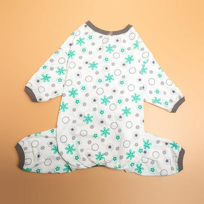 LovinPet Pitbull Onesie Shedding Suits for Dogs, Pet Anxiety Relief PJ's, Uv Protection Dog Tshirt,Comfy Stretchy Fabric,Mint Floral Print,Large Dog Pjs,Pullover Pitbull Clothes for All Seasons,2XL