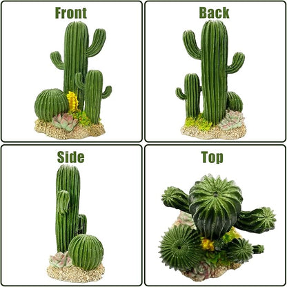 kathson Reptile Tank Decor Lizard Hide and Cave Plants Terrarium Decorations Resin Cactus Desert Aquarium Tank Habitat Accessories for Bearded Dragon Chameleon Leopard Gecko Snake Fish (Cactus)