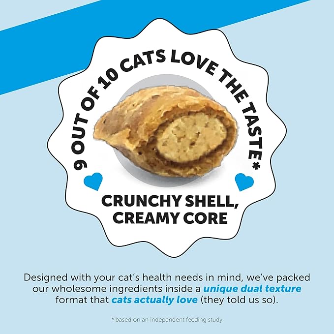 Cat Skin & Coat Health Crunchy & Creamy Chews - Omegas, Vitamin C + E, Biotin Supplement, Soothes Skin and Promotes Shiny Coat, Cat Supplements & Vitamins - Chicken (30-Day Supply)