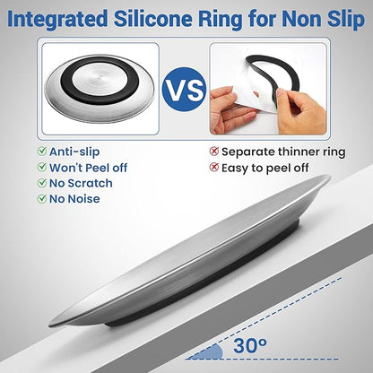 Stainless Steel Cat Bowls, 6.7" Wide and Shallow Cat Food Bowl Set with Silicone Ring for Non Slip, Flat Metal Cats Dishes or Plates for Feeding Indoor Cats, Kitten, Small Dogs (Silver-2 Pack)