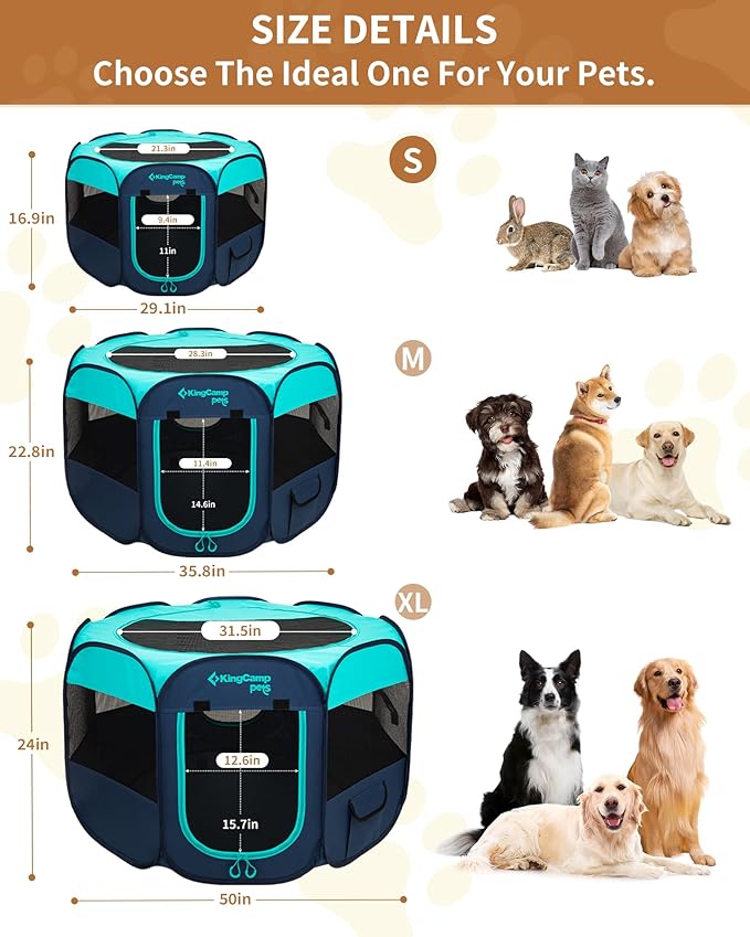 KingCamp Dog Playpen, Portable Foldable Cat Kitten Puppy Tent Crates 29"/36"/50" Pop Up Pet Playpen with Zippered Bottom & Cover for Indoor Outdoor Use (Small, Green)