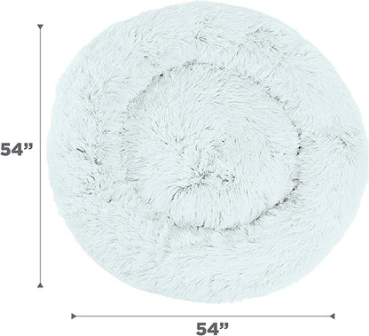 Best Friends by Sheri Original Calming Donut Dog and Cat Bed, Shag Faux Fur, Frost Gray, XXL (54in x 54in) - Anxiety Relief for Pets Up to 210 lbs