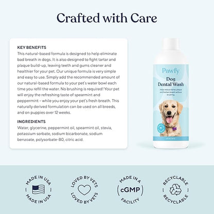 Pawfy Dog Breath Freshener with Specialized Dental Care Formula | Dog Teeth Cleaning & Mouthwash | Helps Freshen Dogs Breath with Easy Water Additive | Supports Plaque and Tartar Control