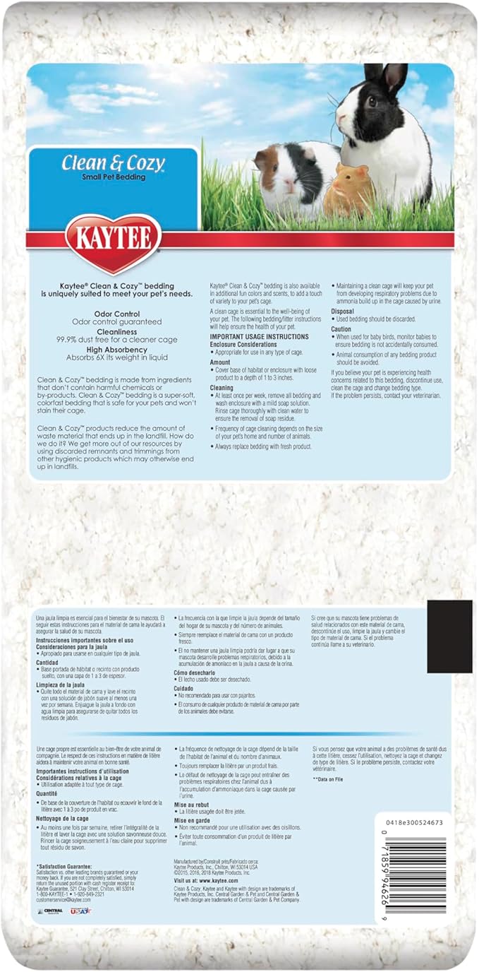 Kaytee Clean & Cozy White Paper Bedding, Made for Small Animals, 24.6 Liters