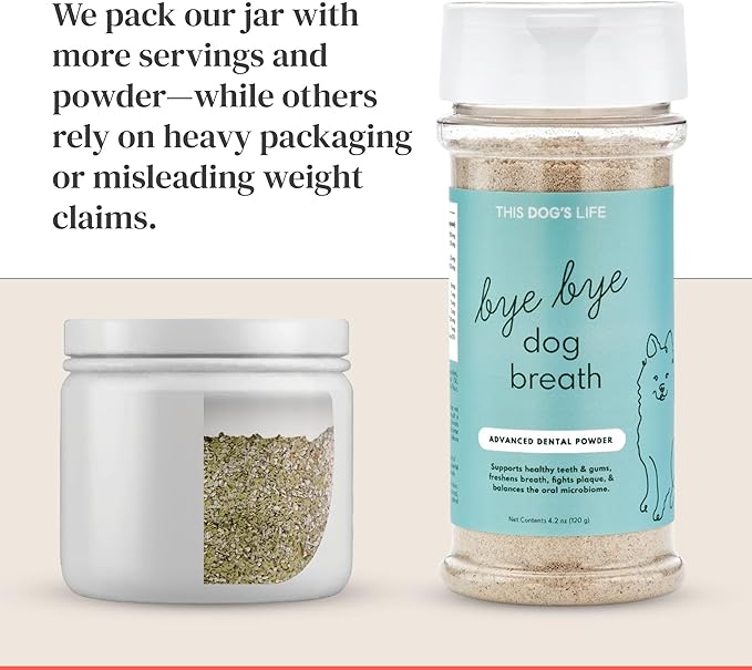 Dog Dental Powder – Vet Formulated - Cleans Teeth, Freshens Breath, Fights Plaque and Tartar – Natural Ingredients - 19 Active Ingredients - Oral Dog Probiotic - No Brushing - Made in USA