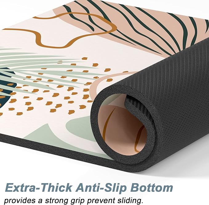 Rnivvi Dog Food Mat, 16" x 24" Boho Absorbent Dog Cat Bowl Mat for Food and Water, Cute Anti-Slip Rubber Pet Feeding Rug Protect Floors, Puppy Placemat for Feeding & Watering Supplies, Tropical Leaves