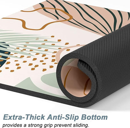 Rnivvi Dog Food Mat, 16" x 24" Boho Absorbent Dog Cat Bowl Mat for Food and Water, Cute Anti-Slip Rubber Pet Feeding Rug Protect Floors, Puppy Placemat for Feeding & Watering Supplies, Tropical Leaves